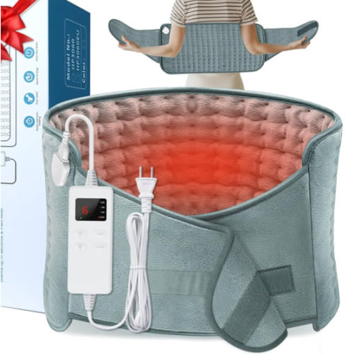 Heating Pad for Back Pain Relief, Electric Heating Pad for Period Cramps Neck Shoulders with Belt, 4 Timer 6 Heat Setting & Auto Shut Off, 12"x24"+20" Large Moist Heat Pad for Mom,Dad