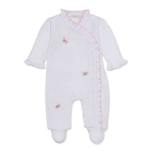 SCE Cottage Roses White/Pink Hand Emb. Footie