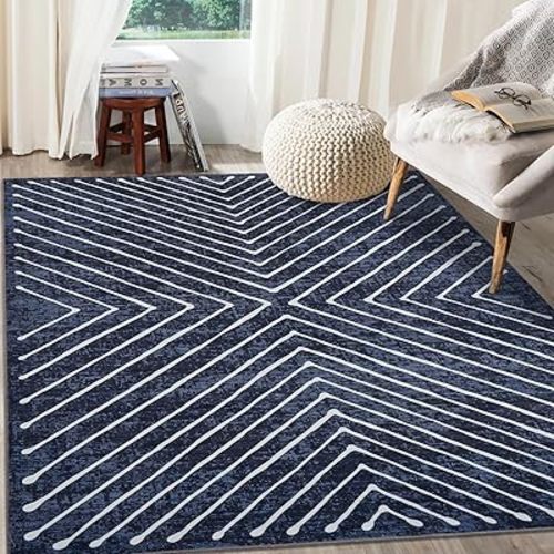 Geometric Area Rug 4x6 Bedroom Rug Living Room Dining Room Kitchen Entryway Navy