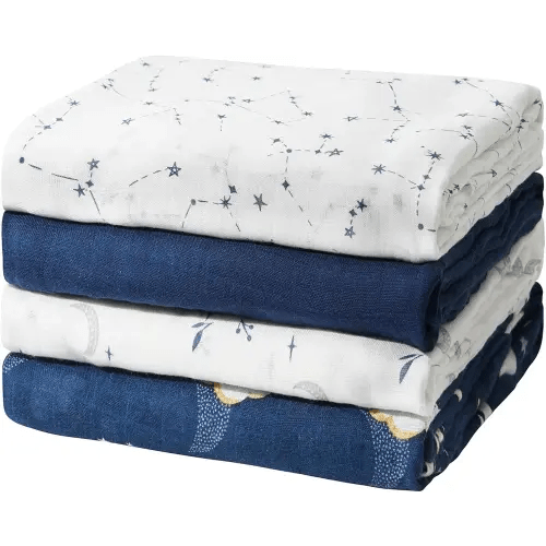 Momcozy Muslin Swaddle Blankets, Ultra Soft Neutral Swaddle Blanket, Breathable Large 47'' x 47'' Baby Infant Newborn Boys Girls Swaddling Receiving Blanket Wraps, Midnight Star Clouds