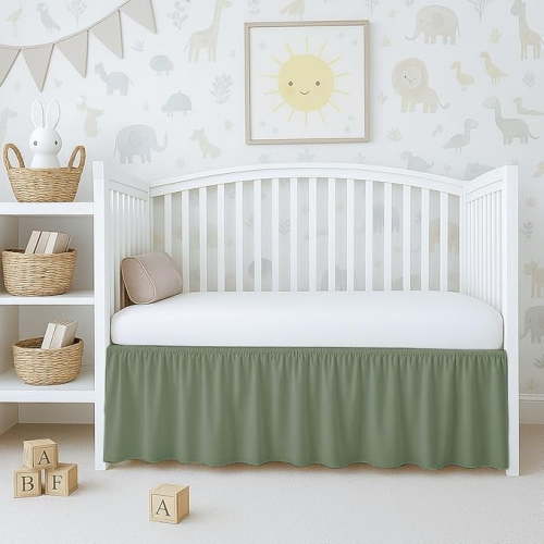 1 Piece 100% Egyptian Cotton 800 Thread Count Crib Ruffle Bed Skirts for Baby Girls (28” x 52” x 10") Inch Crib Ruffle Bed Skirts - Sage Solid