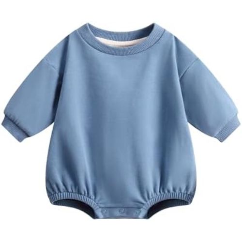 Bafeicao Baby Boy Girl Sweatshirt Romper Organic Cotton Solid Color Long Sleeve Bubble Romper Oversized Warm Fall Winter