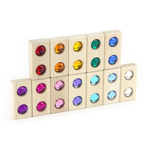 12 piece Double Gem Building Blocks | Kids Solid Maple Wood Rainbow Sparkle Jewel Set for Colorful Construction Play