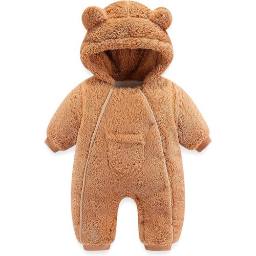 AiWMGL Baby Snowsuit Fleece Jumpsuit Newborn Winter Clothes Toddler Girls Boys Romper Thick Warm Hooded Bear Onepiece Outfit