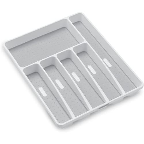 madesmart Classic Large Silverware Tray - White |CLASSIC COLLECTION | 6-Compartments| Kitchen Drawer Organizer | Soft-Grip Lining and Non-Slip Rubber Feet | BPA-Free