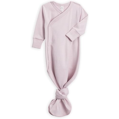 Colored Organics Baby 100% Organic Cotton Newborn Knotted Gown - Infant Indy Kimono Wrap Front Tie Knot with Mitten Cuffs