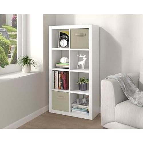 furtble Bookshelf 8-Cube Storage Organizer, Modern Wood Open Bookcase, Multifunctional Display Shelf for Living Room, Bedroom, Home Office, White