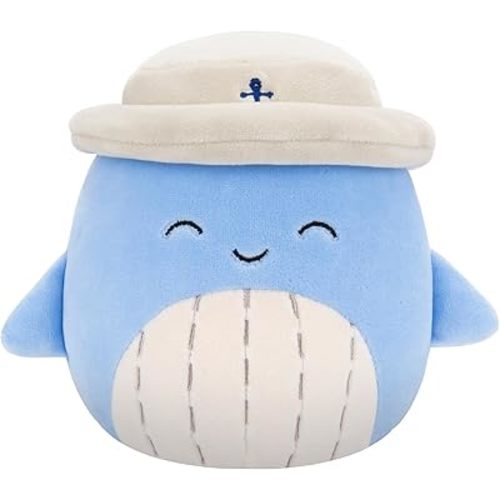 Squishmallows Original 5-Inch Samir Blue Whale with Tan Bucket Hat - Official Jazwares Plush (Little)