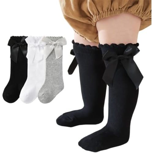 Baby Knee High Socks Newborn Ruffle Bow Socks Infant Long Sock Toddler Girls Uniform Stockings
