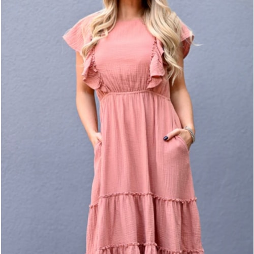 Nursing Gauze Ruffle Midi Dress