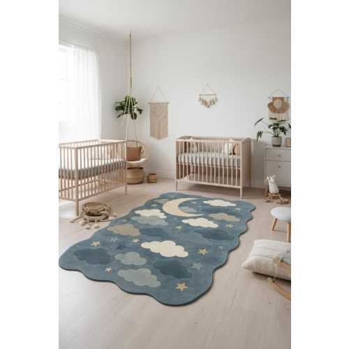 Moon & Stars Wool Nursery Rug • Hand-Tufted Baby Room Carpet