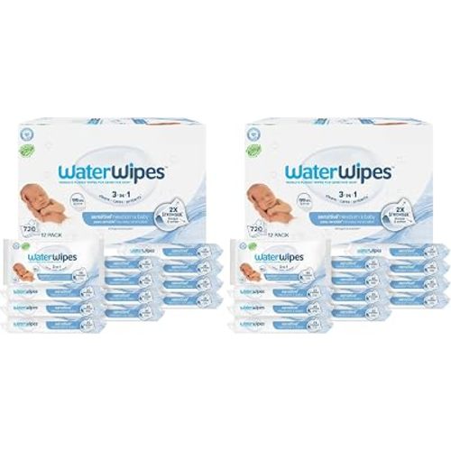 WaterWipes Sensitive+ Newborn & Baby Wipes, 3-In-1 Cleans, Cares, Protects, 99.9% Water, Unscented & Hypoallergenic, 720 Count (24 Packs)