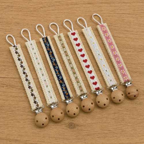 Vintage Floral Embroidered Pacifier Clip Chain –Lightweight Baby Accessory