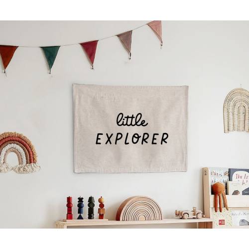 Little Explorer Tapestry, Woven Wall Hanging for Nursery, Kids Playroom or Bedroom Decor, Boho Banner Sign Pennant, Gift for a boy or girl.