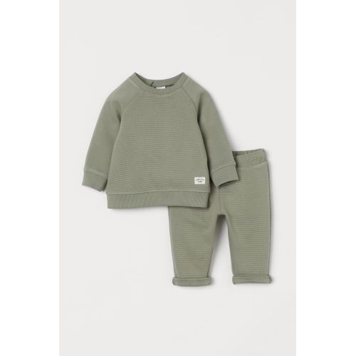 2-piece Sweatshirt Set, Khaki green