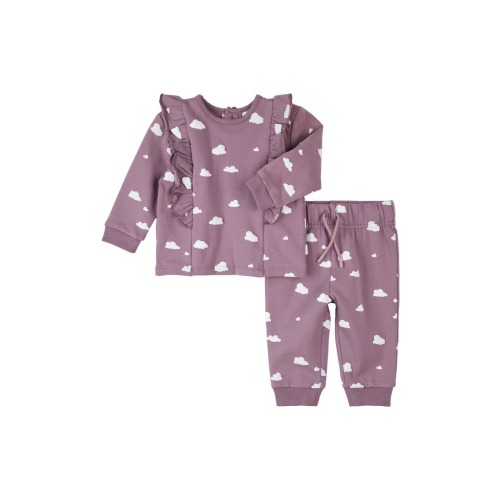 Cloud Print Ruffle Fleece Sweatshirt & Joggers Set (Women) | Nordstromrack
