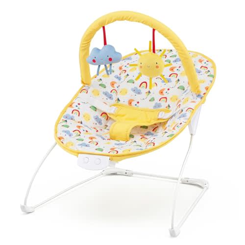 BABY JOY Baby Bouncer, Portable Baby Bouncer Seat with Vibration & Music, Removable Bar & Fabric Cover, 3-Point Safety Harness, Infant Bouncer for Babies 0-6 Months Up to 20 lbs