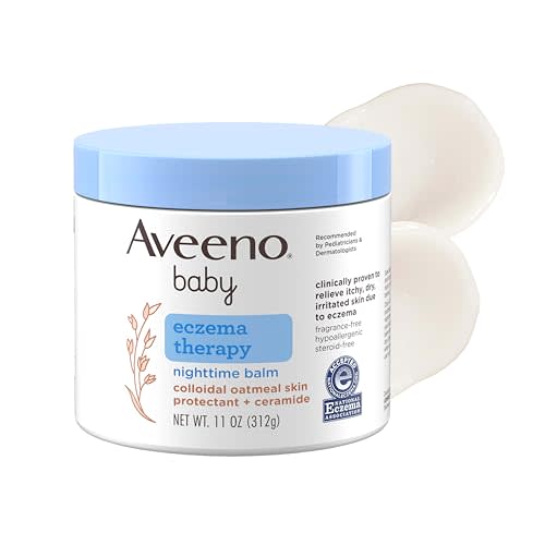 Aveeno Baby Eczema Therapy Nighttime Body Balm, Moisturizing Eczema Balm for Babies with Colloidal Oat & Ceramide, Soothes Dry, Itchy Skin, Hypoallergenic, Fragrance & Steroid Free, 11 oz
