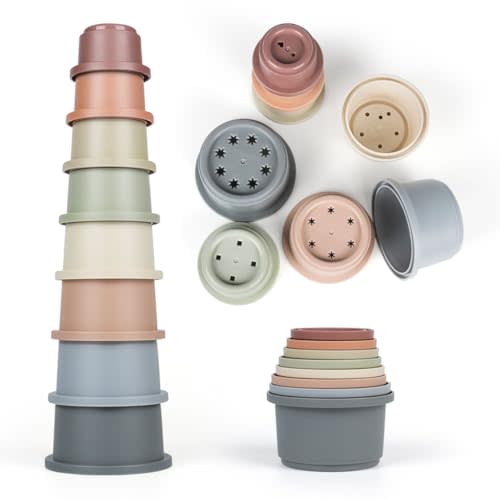 SKYWHALE Stacking Cups Baby Toy 6-12 Months, Toddler Nesting Playset for Boys and Girls, 8PCS Stackable Bath Tool, Montessori Educational Gift for 1 2 3 Years Old Kids