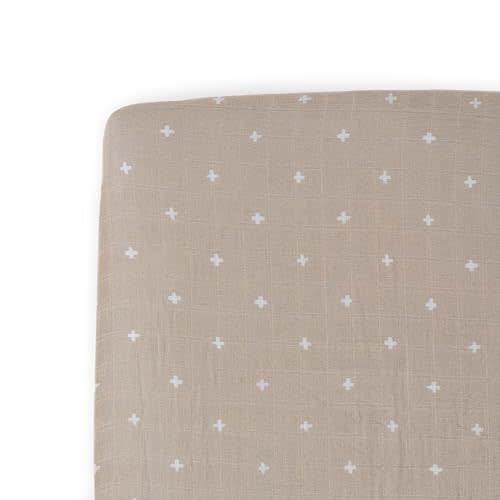 Little Unicorn Premium Crib Sheet | Breathable & Super-Soft Muslin Fabric (Taupe Cross)