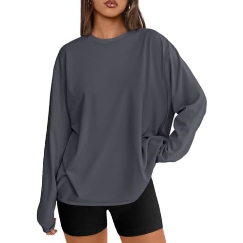 Trendy Queen Womens Oversized Long Sleeve T Shirts 2025 Basic Crewneck Tee Fall Tops Casual Workout Y2K Clothes