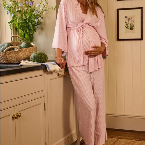 LAKE | Women | DreamModal Pajamas | Carnation Pencil Stripe Maternity Kimono Bundle