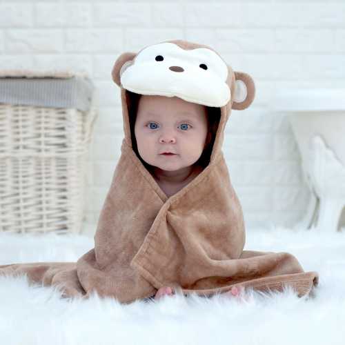 Personalized Monkey Hooded Baby Towel – Embroidered Cotton Velour