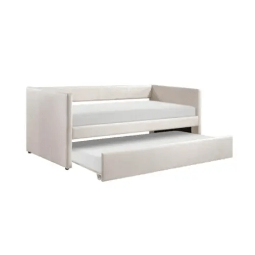 Noa Beige White Twin Upholstered Daybed With Pull-Out Twin Trundle