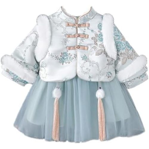 Newborn Baby Traditional Cheongsam Velvet Dress &Coat Outfits Chinese Calendar New Year Long Sleeve Clothing 2pc