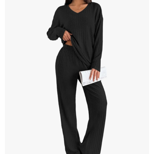 Going Home Lounge Set - Long Sleeve Knit Ribbed Pajama Sets 2 Piece Casual Loungewear with Pockets