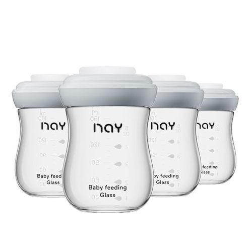 yanyoyo Glass Breastmilk Storage Bottles, 8oz Wide Neck Breast Milk Containers, BPA-Free, Lead-Free, Fits Breast Pumps and Nipples, 4 Pack