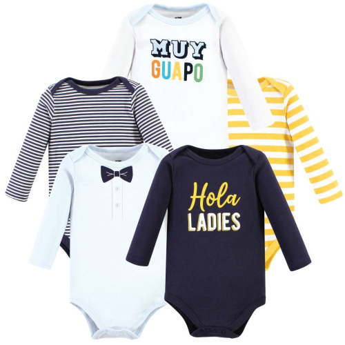 Hudson Baby Infant Boy Cotton Long-Sleeve Bodysuits, Hola Ladies 5-Pack, 3-6 Months