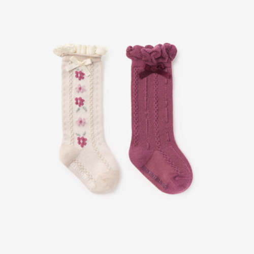 Dark Violet Floral Knee-High Non Slip Baby Socks 2 PK – Elegant Baby