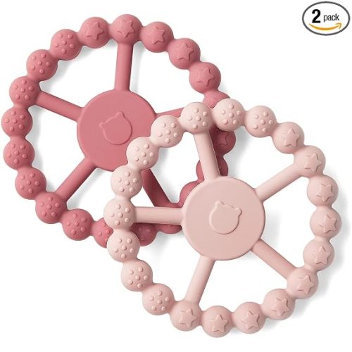 Samigo Ring Baby Teether Toys, Silicone Teething Ring Toys for Babies 0-6 6-12 Months, Baby Teethers 0-3 Months, Infant Teething Relief, Baby Girl Essentials - 2 Pack