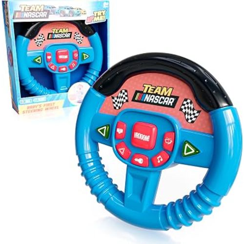 Team NASCAR Baby Steering Wheel Toy – Interactive Driving Toy for Toddlers 6–12 Months – Toy Cars Sound Effects for 1 Year Old Boys – Baby Boy Gift – Toddler Toy for Car-Loving Kids