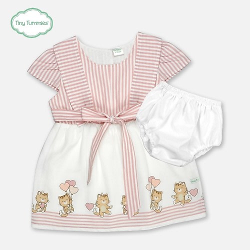 Tiny Tummies Dress with Diaper Cover Set for Baby Girls Pink and Off White (DRP- 7404)