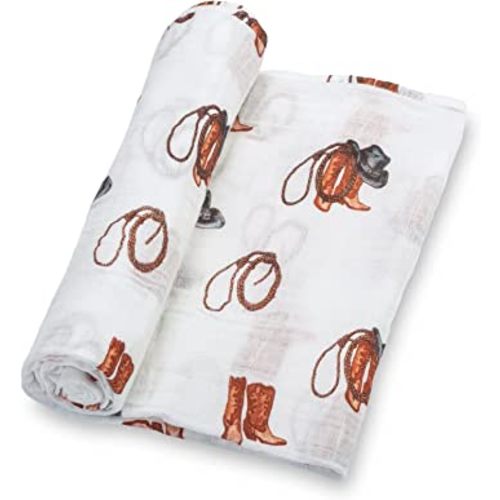 LollyBanks Swaddle Blanket | 100% Muslin Cotton | Gender Neutral Newborn and Baby Nursery Essentials for Girls and Boys, Registry | Cowboy Boot Print