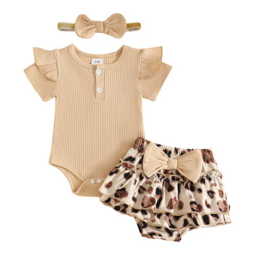 Staki Baby Girl Clothes Newborn Dress Infant Romper Short Sleeve Summer Outfit Cute Toddler Clothing Skirt Set 3M 6M 9M Khaki,6-9 Months