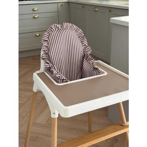 Mocha Stripe Ruffle High Chair Cushion Cover - Fits Ikea Antilop