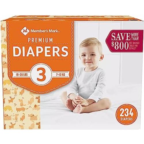 Members Mark Members Mark Premium Baby Diapers Size 3 1628 Pounds, 234 Count