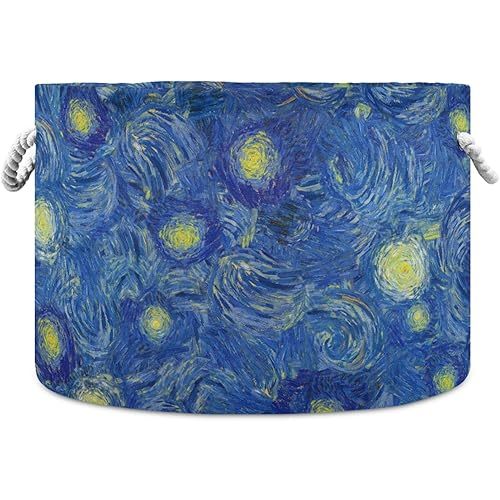 visesunny Storage Basket Starry Night Nursery Hamper Canvas Fabric Toy Storage Organizer Bin Storage Box Laundry Basket for Kid Rooms,Playroom,Shelves,Toy Basket