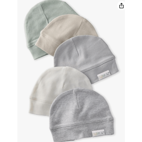 Butterblu Charlie 5-Pack Caps 100% Organic Cotton Beanie Hats for Newborn Baby Boys & Girls, Frost, One Size