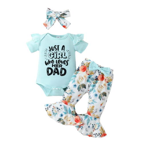 JYYYBF Baby Girls Spring Outfits Short Sleeve Romper + Bowknot Flare Pants + Headband Set Newborn Clothes