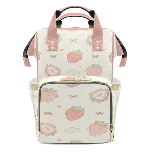 Strawberry Diaper Bag Backpack, Korean Cream Strawberry Bag, Mommy Backpack for Travel Daily Use