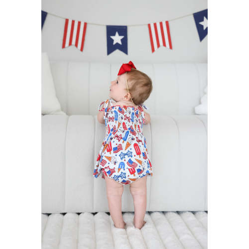Smocked Twirl Bodysuit | Red, White & Cool