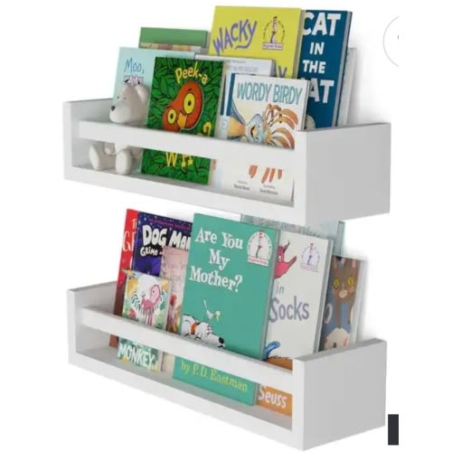 Wallniture Elba Wall Mounted Kids Shelves Nursery Storage Toy Organizer Wood Bookshelf, Set of 2