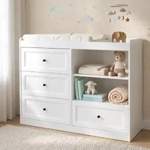 Baby Changing Table Dresser with Drawers, White