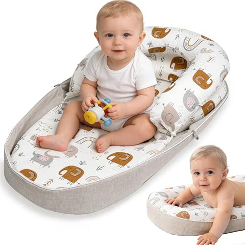 Tummy Time Mat, 2-in-1 Convertible to Backpack, Premium Memory Foam Baby Play Mat, Removable Machine Washable Cover, Foldable for Floor, Couch & Travel