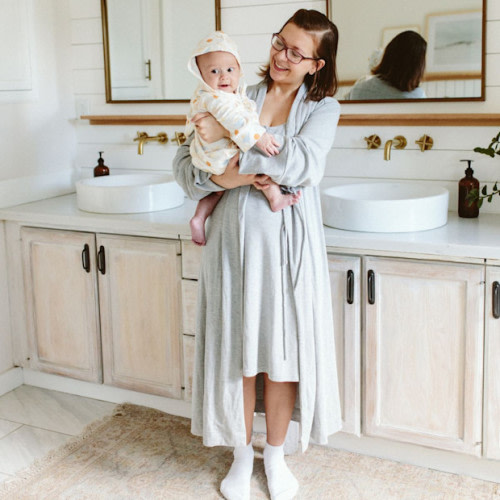 Goumi Kids x Babylist Bamboo & Organic Cotton Mom Robe - Pebble, Medium/Large