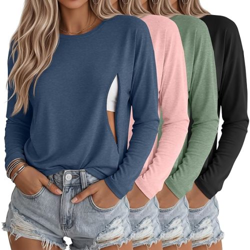 Ficerd 4 Pack Nursing Long Sleeve Tops, Size Sm